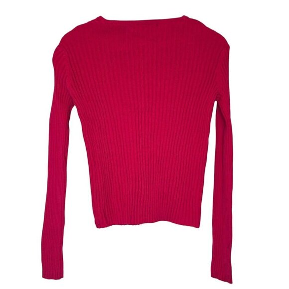 EXPRESS Rib Cotton Button Cardigan Pink Slim Long Sleeve V Neck Women Large Y2K - Picture 5 of 12